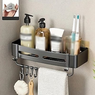 1pc Non-Perforated Black Wall Mounted Bathroom Shelf with Triangle Basket - Easy to Install and Convenient Storage Solution Lightinthebox
