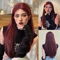 Synthetic Lace Wig Straight Style 24 inch Burgundy Middle Part T Part Wig Women Wig Wine Red miniinthebox