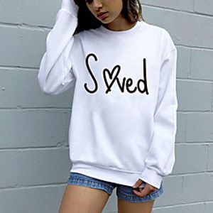 Women's Sweatshirt Pullover Pure Color Crew Neck Heart Letter Printed Sport Athleisure Sweatshirt Top Long Sleeve Breathable Soft Comfortable Everyday Use Street Casual Daily Outdoor Lightinthebox