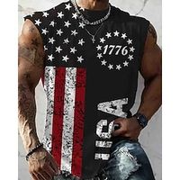 Graphic USA Flag 1776 Fashion Designer Casual Men's 3D Print Tank Top Vest Top Undershirt Sleeveless T Shirt for Men Daily Holiday Vacation T shirt Black White Navy Blue Sleeveless Crew Neck Shirt Lightinthebox