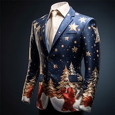 Christmas Tree Business Men's Coat Blazer Christmas Work Wear to work Fall  Winter Turndown Long Sleeve Yellow Dark Navy Royal Blue S M L Polyester Weaving Jacket miniinthebox