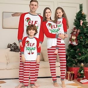 Family Look Christmas Pajamas Letter Striped Home Red Long Sleeve Daily Matching Outfits miniinthebox