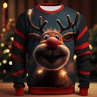 Graphic Elk Moose Christmas Fashion Daily Casual Men's 3D Print Pullover Sweatshirt Christmas Holiday Vacation Sweatshirts Black Red Green Crew Neck Print Spring   Fall Designer Lightinthebox - thumbnail