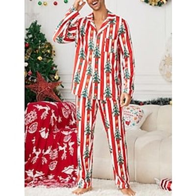 Men's Christmas Pajamas Sleepwear Pajama Set Pajama Top and Pant 2 Pieces Stripe Stylish Casual Comfort Home Christmas Daily Cotton Blend Comfort Soft Lapel Long Sleeve Shirt Pant Drawstring Elastic Lightinthebox Men's Christmas Pajamas Sleepwear Pajama Set Pajama Top and Pant 2 Pieces Stripe Stylish Casual Comfort Home Christmas Daily Cotton Blend Comfort Soft Lapel Long Sleeve Shirt Pant Drawstring Elastic Lightinthebox