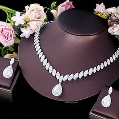 Bridal Jewelry Sets Two-piece Suit Zircon Copper 1 Necklace Earrings Women's Cute Stylish Cool Lovely Classic Precious Geometric Jewelry Set For Wedding Lightinthebox