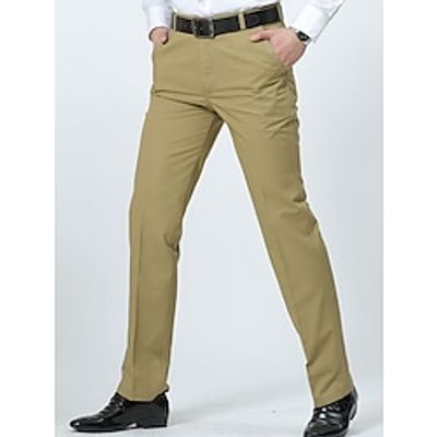 Men's Trousers Chinos Chino Pants Pocket Straight Leg Plain Comfort Breathable Outdoor Daily Going out 100% Cotton Fashion Casual Dark Khaki Black Lightinthebox