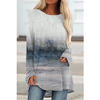 Women's Tunic Shirts T shirt Tee Tunic Brown Gray Graphic Print Long Sleeve Daily Weekend Basic Vintage Round Neck Long Abstract Painting S Lightinthebox - thumbnail