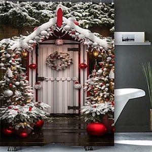Christmas Shower Curtain with Hooks Bathroom Decor Waterproof Fabric Shower Curtain Set with12 Pack Plastic Hooks miniinthebox