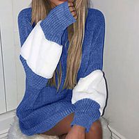 Women's Pullover Sweater Knitted Color Block Stylish Casual Soft Long Sleeve Sweater Cardigans Crew Neck Fall Winter Blue Purple Gray Lightinthebox - thumbnail