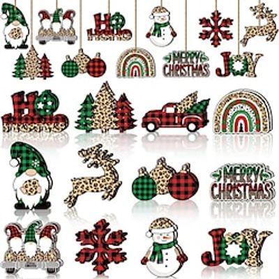 24pcs Chirstmas Tree Ornaments Xmas Wooden Christmas Winter Yellow And Black Polka Dot Christmas Tree Hanging Decoration Pendant For Outdoor Festival Party Gift (with Rope) Lightinthebox