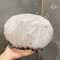 Double-Layer Shower Cap Women's Waterproof Reusable Household Bath Cap For Long Short And Curly Hair For Women Girls Lightinthebox - thumbnail