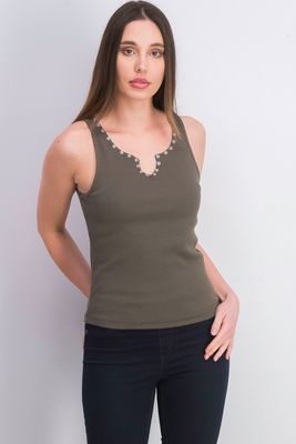 Womens Sleeveless Plain Tank Top Dark Olive Womens Sleeveless Plain Tank Top Dark Olive