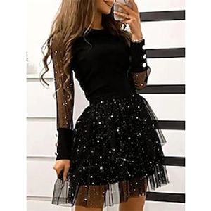 Women's Party Dress Sheath Dress Mini Dress Black Long Sleeve Pure Color Mesh Winter Fall Spring Crew Neck Fashion Party Spring Dress Slim 2023 S M L XL miniinthebox