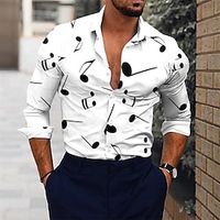 Graphic Musical Notes Comfortable Fashion Casual Men's Shirt Button Up Shirt Casual Shirt Holiday Vacation Casual Daily Spring Fall Turndown Long Sleeve Black, White, Orange S, M, L Polyester Shirt Lightinthebox