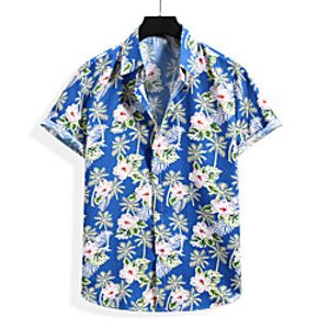 Men's Shirt Floral Graphic Print Short Sleeve Casual Tops Casual Tropical Beach Blue Black Lightinthebox