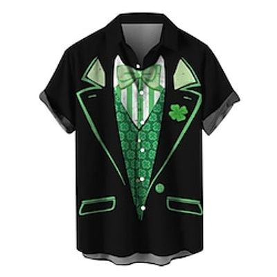 Four Leaf Clover Casual Men's Shirt Daily Wear Going out Weekend Autumn  Fall Turndown Short Sleeves Black, Green S, M, L 4-Way Stretch Fabric Shirt St. Patrick Lightinthebox