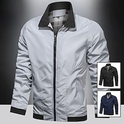 Men's Lightweight Jacket Bomber Jacket Outdoor Daily Wear Warm Fall Winter Plain Fashion Streetwear Lapel Regular Black Dark Blue Grey Jacket Lightinthebox