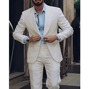 Beige Men's Beach Wedding Linen Suits Solid Colored 2 Piece Fashion Casual Tailored Fit Single Breasted Two-buttons 2024 Lightinthebox
