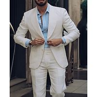 Beige Men's Beach Wedding Linen Suits Solid Colored 2 Piece Fashion Casual Tailored Fit Single Breasted Two-buttons 2024 Lightinthebox - thumbnail