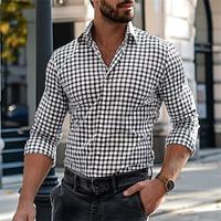 Men's Shirt Button Up Shirt Casual Shirt Black Long Sleeve Plaid Collar Daily Vacation Clothing Apparel Fashion Casual Lightinthebox