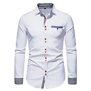 Men's Shirt Other Prints Lattice Color Block Patchwork Long Sleeve Casual Tops Ethnic Style Business Casual Fashion White Black Red Lightinthebox