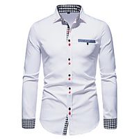 Men's Shirt Other Prints Lattice Color Block Patchwork Long Sleeve Casual Tops Ethnic Style Business Casual Fashion White Black Red Lightinthebox - thumbnail