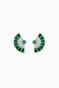 Fanfare Symphony Diamond Earrings with  Emerald & Malachite in 18kt White Gold