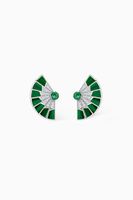 Fanfare Symphony Diamond Earrings with  Emerald & Malachite in 18kt White Gold - thumbnail