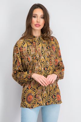Womens Printed Oversized Shirt Gold Combo Womens Printed Oversized Shirt Gold Combo