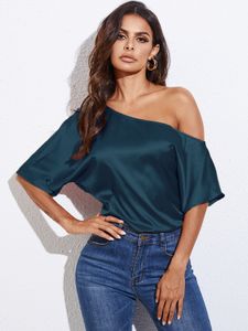 Plain One Shoulder Short Sleeves Tee