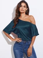 Plain One Shoulder Short Sleeves Tee - thumbnail