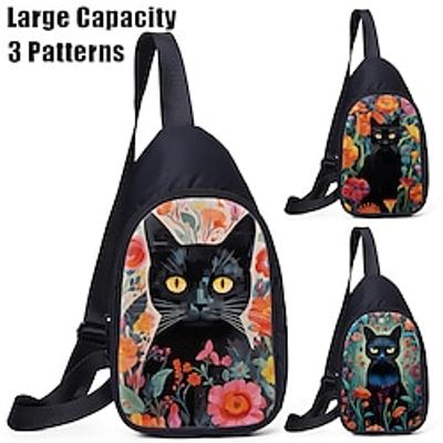 Women's Crossbody Bag Shoulder Bag Chest Bag Polyester Outdoor Daily Holiday Zipper Print Large Capacity Lightweight Multi Carry Cat Character White Yellow Green Lightinthebox