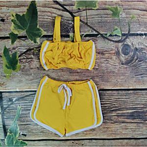 Kids Girls' Shorts Sets Clothing Set 2 Pieces Sleeveless Yellow Blushing Pink Green Solid Colored Drawstring Active Basic Regular 2-6 Years Lightinthebox