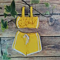 Kids Girls' Shorts Sets Clothing Set 2 Pieces Sleeveless Yellow Blushing Pink Green Solid Colored Drawstring Active Basic Regular 2-6 Years Lightinthebox - thumbnail