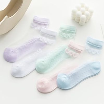 Kids Girls' 5 Pairs Socks Multicolor Color Block Mesh Spring Summer Cute Casual 3-13 Years Lightinthebox