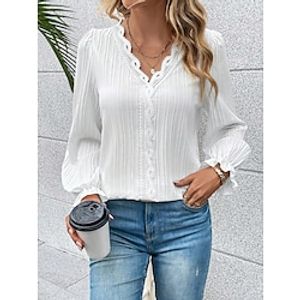 Shirt Blouse Women's Black White Pink Solid  Plain Color Lace Daily Fashion V Neck Regular Fit S Lightinthebox