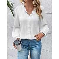 Shirt Blouse Women's Black White Pink Solid  Plain Color Lace Daily Fashion V Neck Regular Fit S Lightinthebox - thumbnail