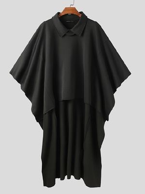INCERUN Men Fashion Plain Hight-low Hem Cloak Cape Coat INCERUN Men Fashion Plain Hight-low Hem Cloak Cape Coat