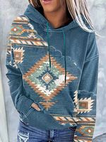 Casual Retro Ethnic Print Hooded Long-Sleeved Sweatshirt