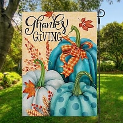 1PC Thanksgiving Garden Flag, Pumpkin Maple Leaf Autumn Double-Sided Flag Outdoor Yard Flag Decorating Supplies Outdoor Decor, Garden Decor, Yard Decor, Holiday Decor (No Metal Brace) miniinthebox