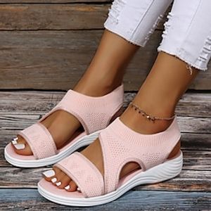 Women's Sandals Comfort Shoes Flyknit Shoes Outdoor Daily Flat Heel Open Toe Casual Minimalism Tissage Volant Loafer Solid Color Black Pink Blue Lightinthebox