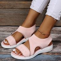 Women's Sandals Comfort Shoes Flyknit Shoes Outdoor Daily Flat Heel Open Toe Casual Minimalism Tissage Volant Loafer Solid Color Black Pink Blue Lightinthebox - thumbnail