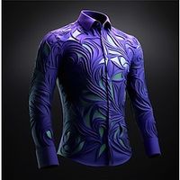 Optical Illusion Line Vintage Abstract Men's Shirt Outdoor Street Casual Daily Fall  Winter Turndown Long Sleeve Yellow Purple Green S M L Shirt miniinthebox - thumbnail