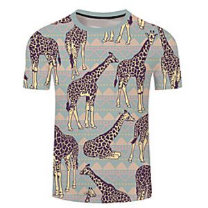Men's Unisex Tee T shirt 3D Print Graphic Prints Deer Giraffe Plus Size 3D Print Short Sleeve Casual Tops Basic Designer Big and Tall Green / Red Blue Yellow miniinthebox