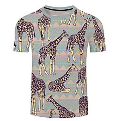 Men's Unisex Tee T shirt 3D Print Graphic Prints Deer Giraffe Plus Size 3D Print Short Sleeve Casual Tops Basic Designer Big and Tall Green / Red Blue Yellow miniinthebox