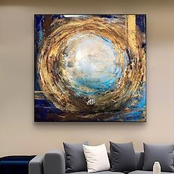 The Simple Black Dark Sky Moon White Circle Golden Abstract Modern Oil Painting Canvas Handpainted Texture Wall Art For Office (No Frame) Lightinthebox