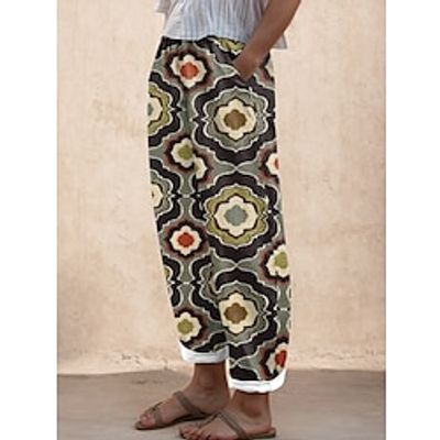 Women's Pants Trousers Long Print Side Pockets Micro-elastic Active Fashion Street Daily Wear Yellow Pink S M Spring   Fall Lightinthebox