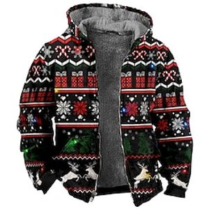 Christmas Outerwear Zip-Up Hoodie Print Front Pocket Graphic Outerwear For Men's Women's Unisex Adults' Hot Stamping 100% Polyester Party Lightinthebox