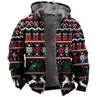 Christmas Outerwear Zip-Up Hoodie Print Front Pocket Graphic Outerwear For Men's Women's Unisex Adults' Hot Stamping 100% Polyester Party Lightinthebox - thumbnail