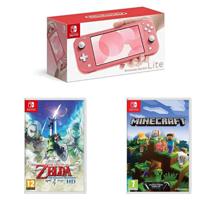 Nintendo Switch Lite Console Coral Pink With Zelda Breath Of Wild & Minecraft